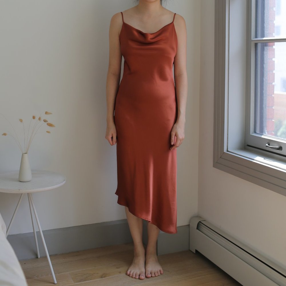 Rust Satin Slip Dress